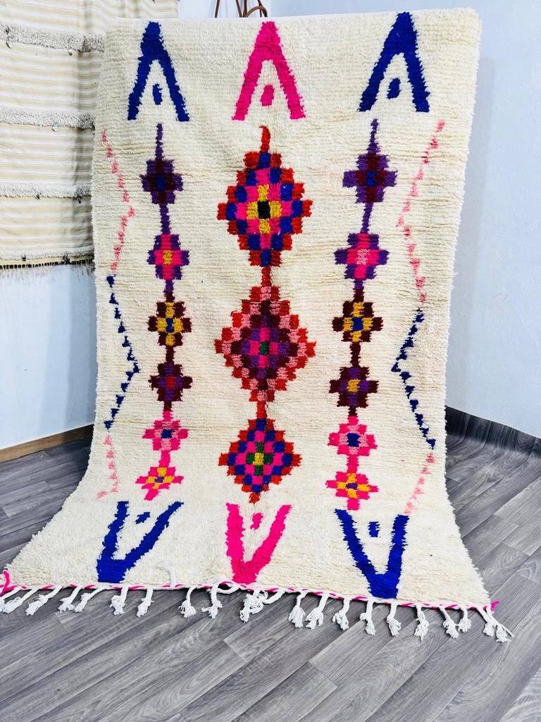 Handgemaakt Marokkaans Berber vloerkleed, kleurrijk, Huis en Inrichting, Stoffering | Tapijten en Kleden, Wit, 100 tot 150 cm