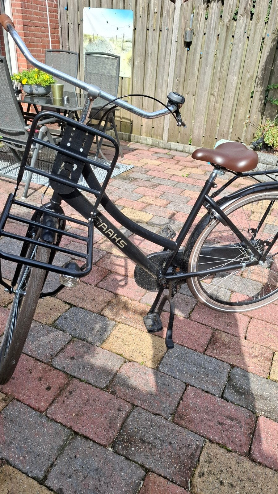 Zwarte RAAKS transportfiets met voordrager, Terugtraprem, Gebruikt, 50 tot 53 cm, Ophalen