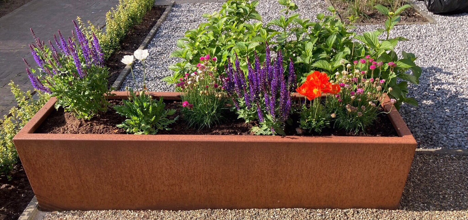 PLANTEN BAKKEN CORTENSTAAL 2 stuks, Ophalen of Verzenden, Zo goed als nieuw, 60 cm of meer, Rechthoekig