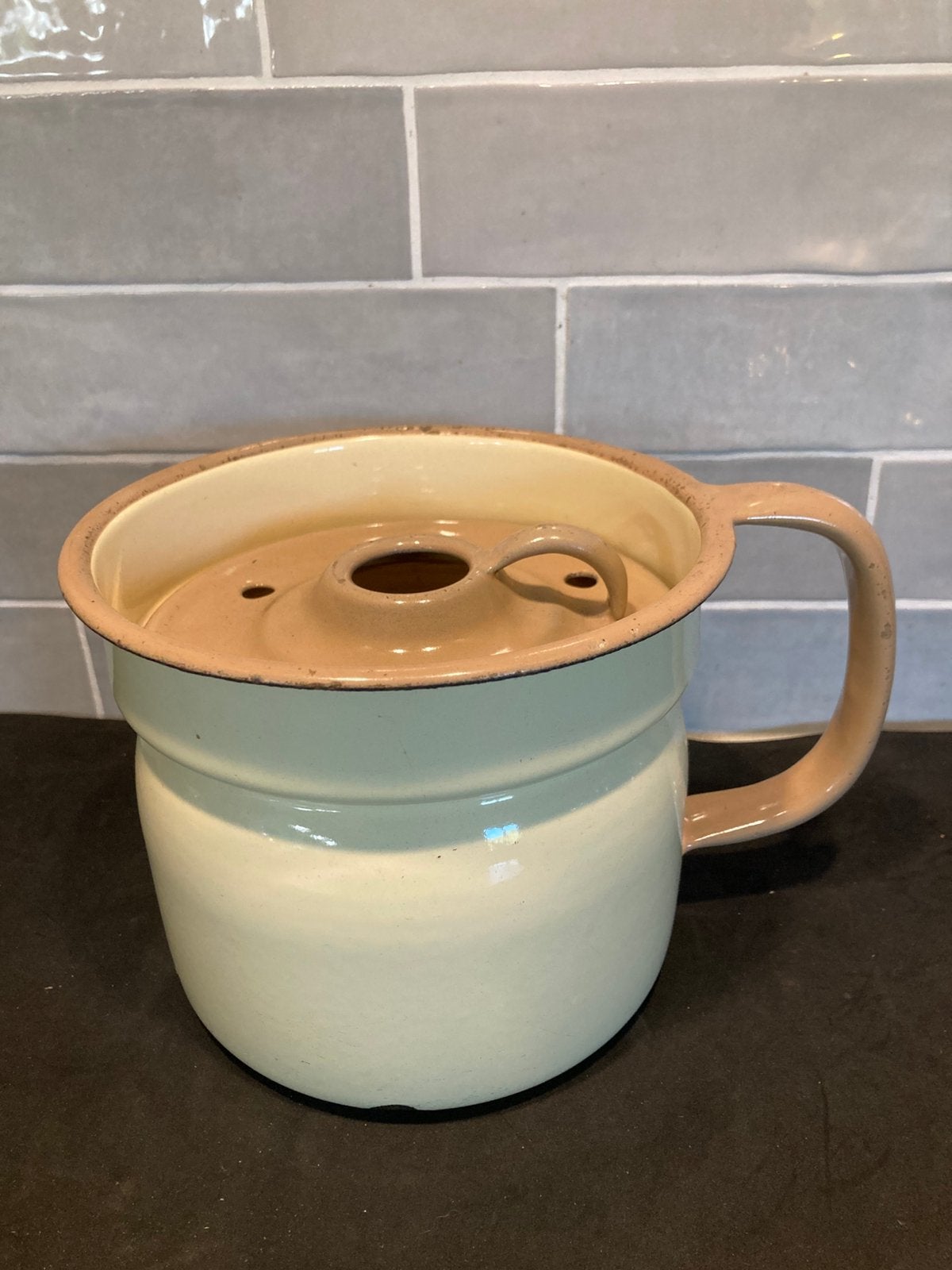 Vintage emaille melkkoker, beige (170725), Ophalen of Verzenden