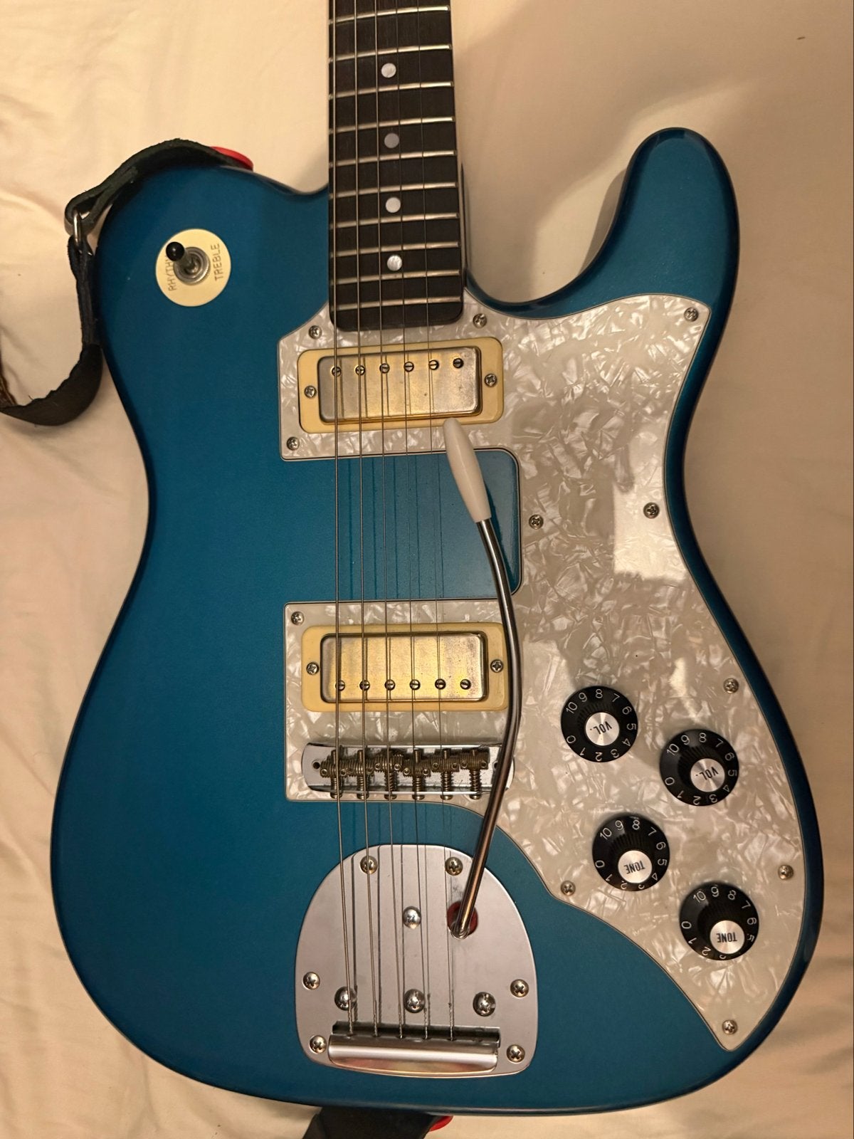 Vincent Thundercaster Lake Placid Blue met 70s Mini-Humbucke, Ophalen of Verzenden, Gebruikt, Solid body, Overige merken