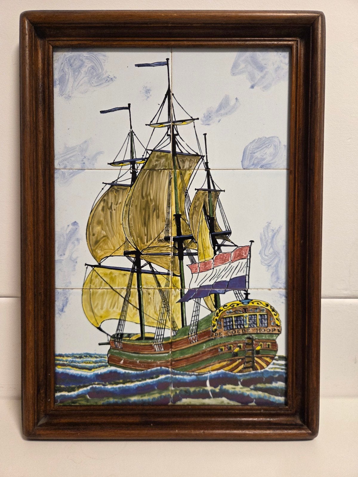 Antieke Tegeltableau Zeilschip 'De Goede Hoop' in Lijst, Ophalen of Verzenden