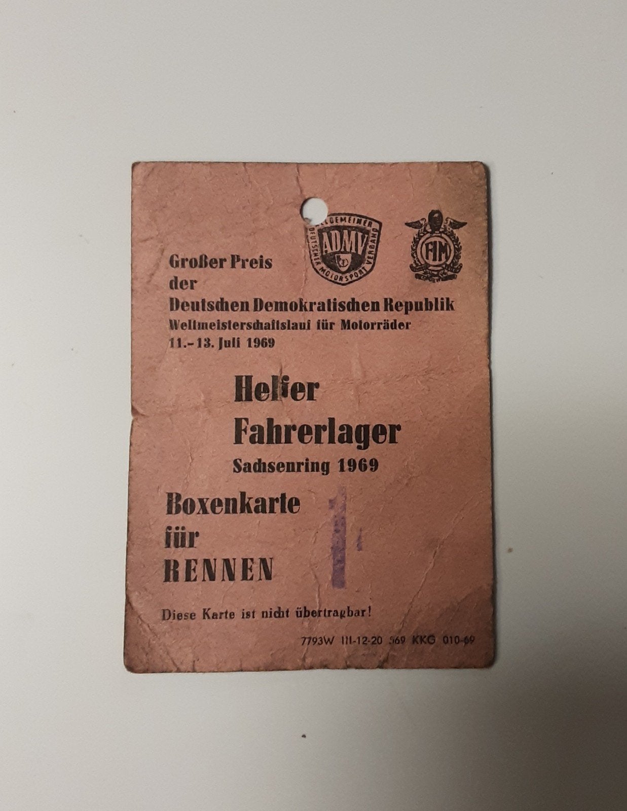 1969 DDR SACHSENRING Helfer Fahrerlager paddox pas, Ophalen of Verzenden, Motoren