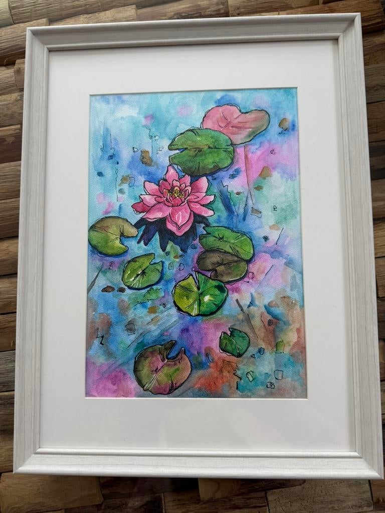 Waterlelie’s aquarel, Huis en Inrichting, Woonaccessoires | Schilderijen, Tekeningen en Foto's, Ophalen of Verzenden, Nieuw, Minder dan 50 cm