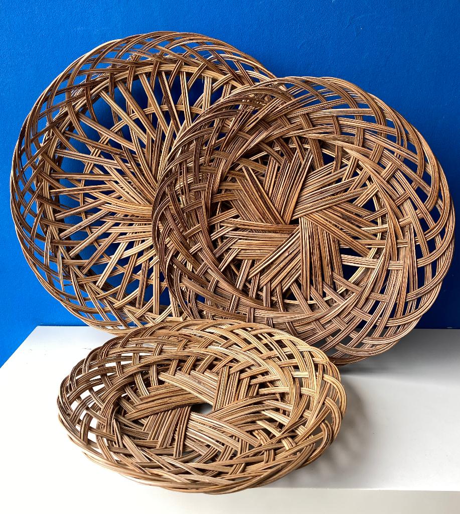 Vintage rieten rotan wanddeco schalen borden, Ophalen of Verzenden, Gebruikt, Natuurlijk materiaal, Decoratieobject