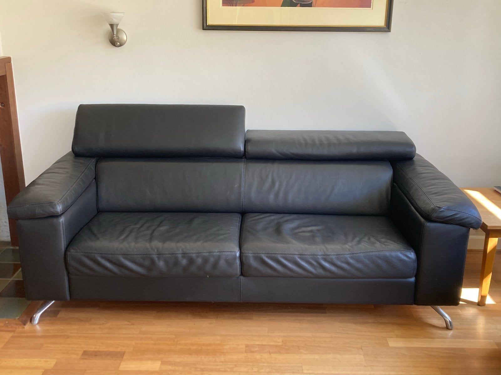 Zwarte leren bankstel - Perida - TOT 22 AUG, Ophalen, Gebruikt, 150 tot 200 cm, Tweepersoons