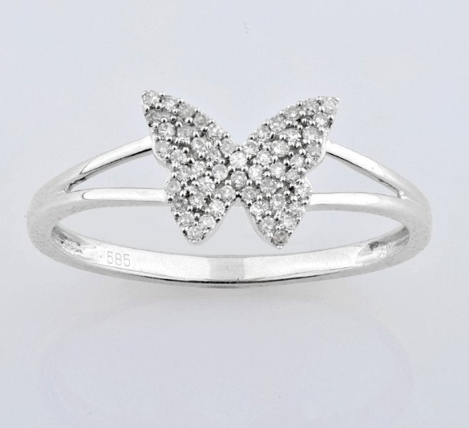14K witgouden vlinderring – 52 natuurlijke diamanten 0,11ct, Sieraden, Tassen en Uiterlijk, Ringen, Wit, Nieuw, Ophalen of Verzenden