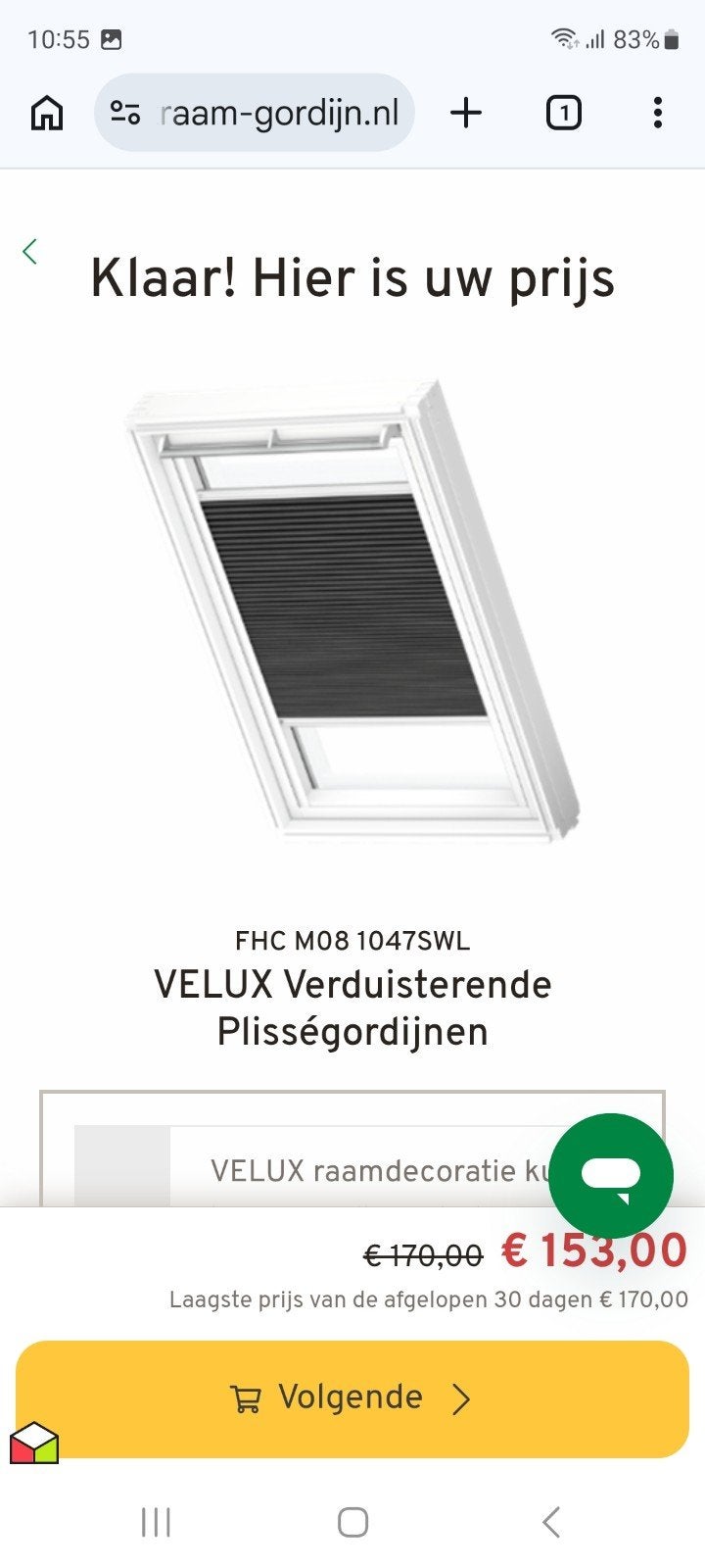 velux verduisterende plisse gordijn, Huis en Inrichting, Ophalen, Zwart, Gordijn, Verduisterend