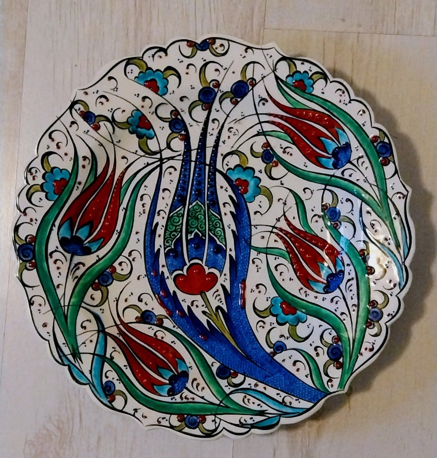 Prachtig Handgemaakt Turks Keramisch Bord - 16e Eeuw Stijl, Antiek en Kunst, Ophalen of Verzenden