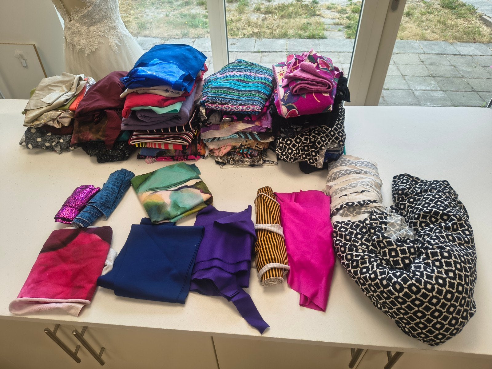 Groot pakket tricot stof lappen - diverse soorten en maten, Hobby en Vrije tijd, Stoffen en Lappen, Overige materialen, Gebruikt