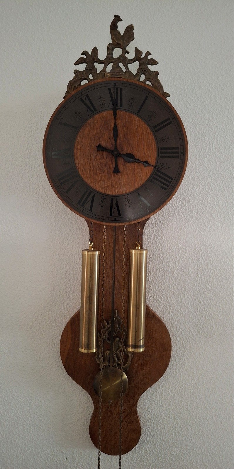 Antieke WARMINK  klassieke houten wandklok klok + gewichten, Antiek en Kunst, Ophalen