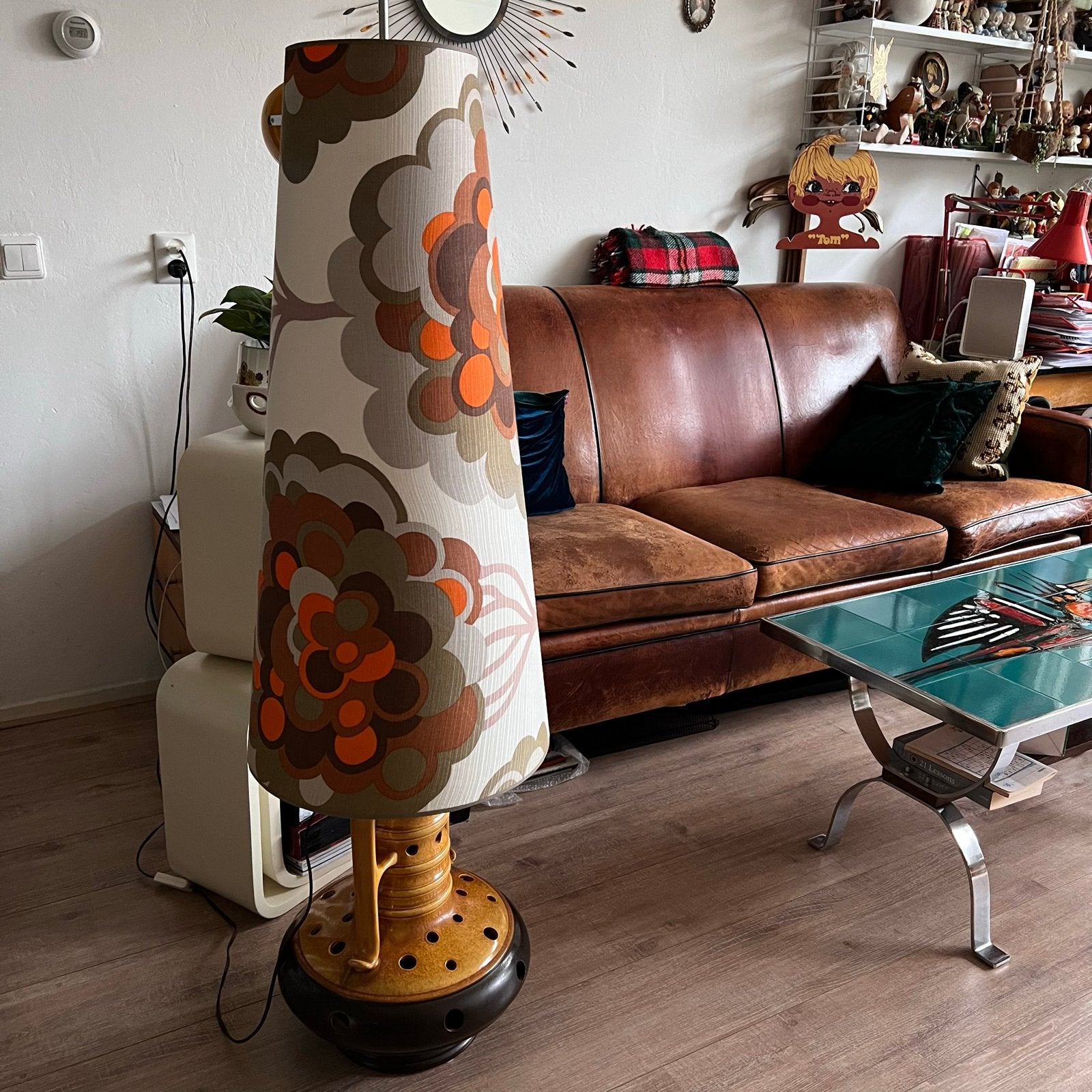 Vintage vloerlamp met retro kap 70s, Ophalen