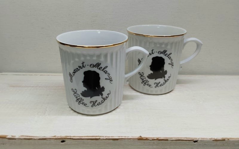 2 Vintage Porseleinen Mozart mokken, Kaffee Hacker, Gebruikt, Kaffee Hacker, ., Ophalen of Verzenden