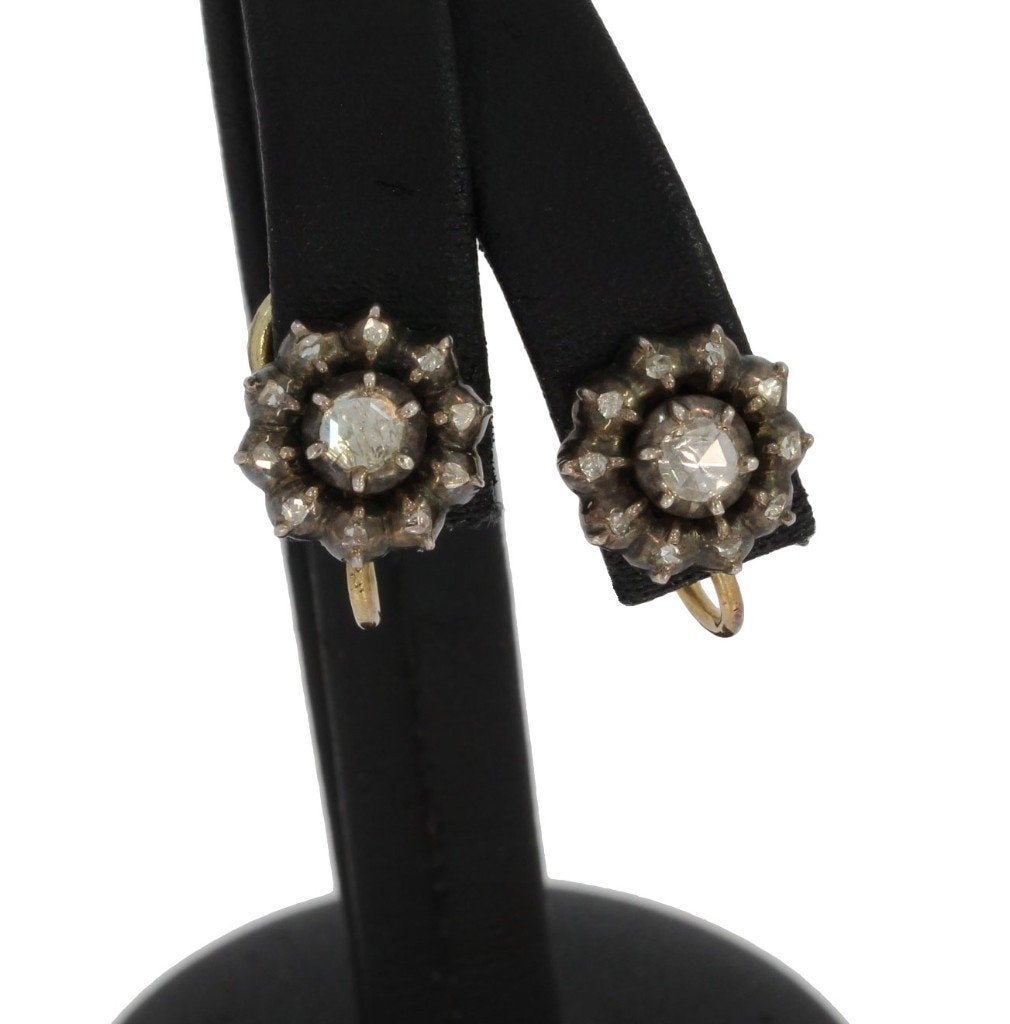 Roos diamanten antiek set 14k gouden oorbellen fraai, Sieraden, Tassen en Uiterlijk, Antieke sieraden, Ophalen of Verzenden, Goud