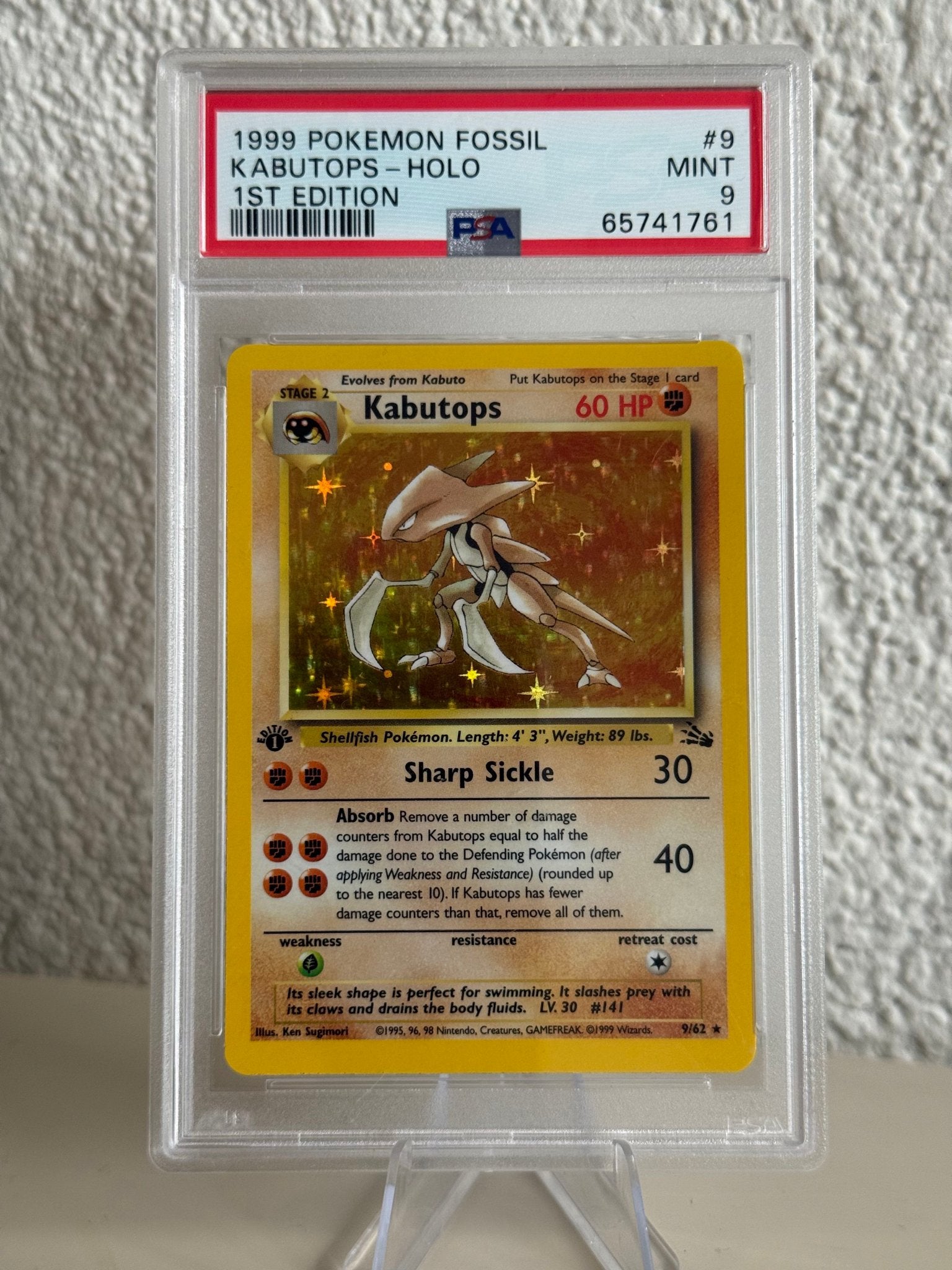 Pokemon | Kabutops | PSA 9 | 9/62 | 1st Edition | 65741761, Ophalen of Verzenden, Zo goed als nieuw, Losse kaart