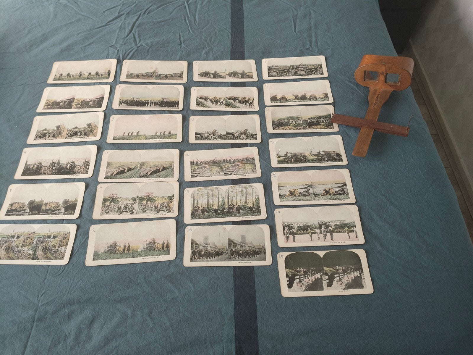 Antieke Stereoscoop met 28 Stereokaarten - WOI, Verzenden, Landmacht, Duitsland, Overige typen