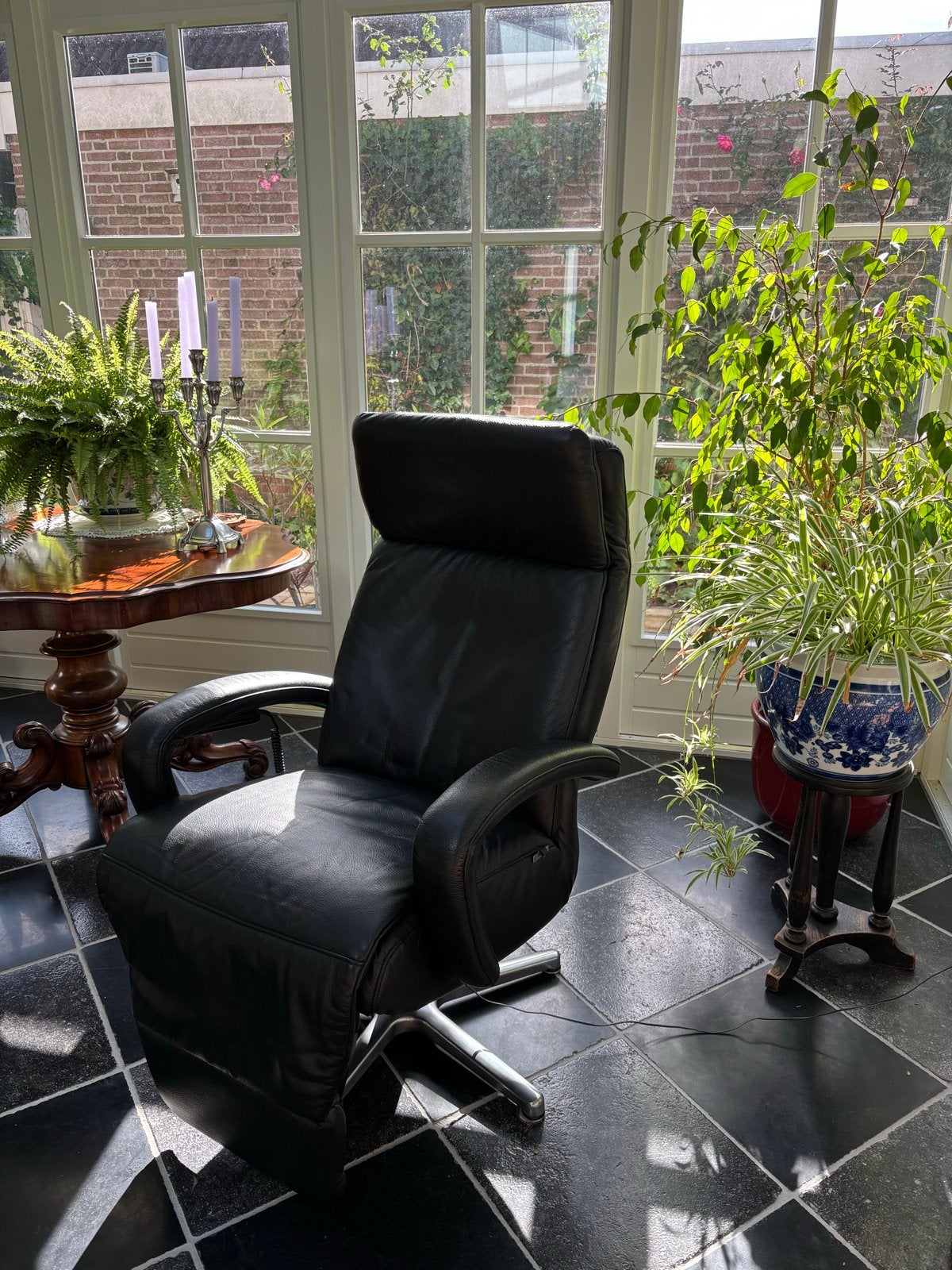 Elastoform Leren Relaxfauteuil - Zwart, Verstelbaar, Ophalen, Gebruikt, Zwart, Leer