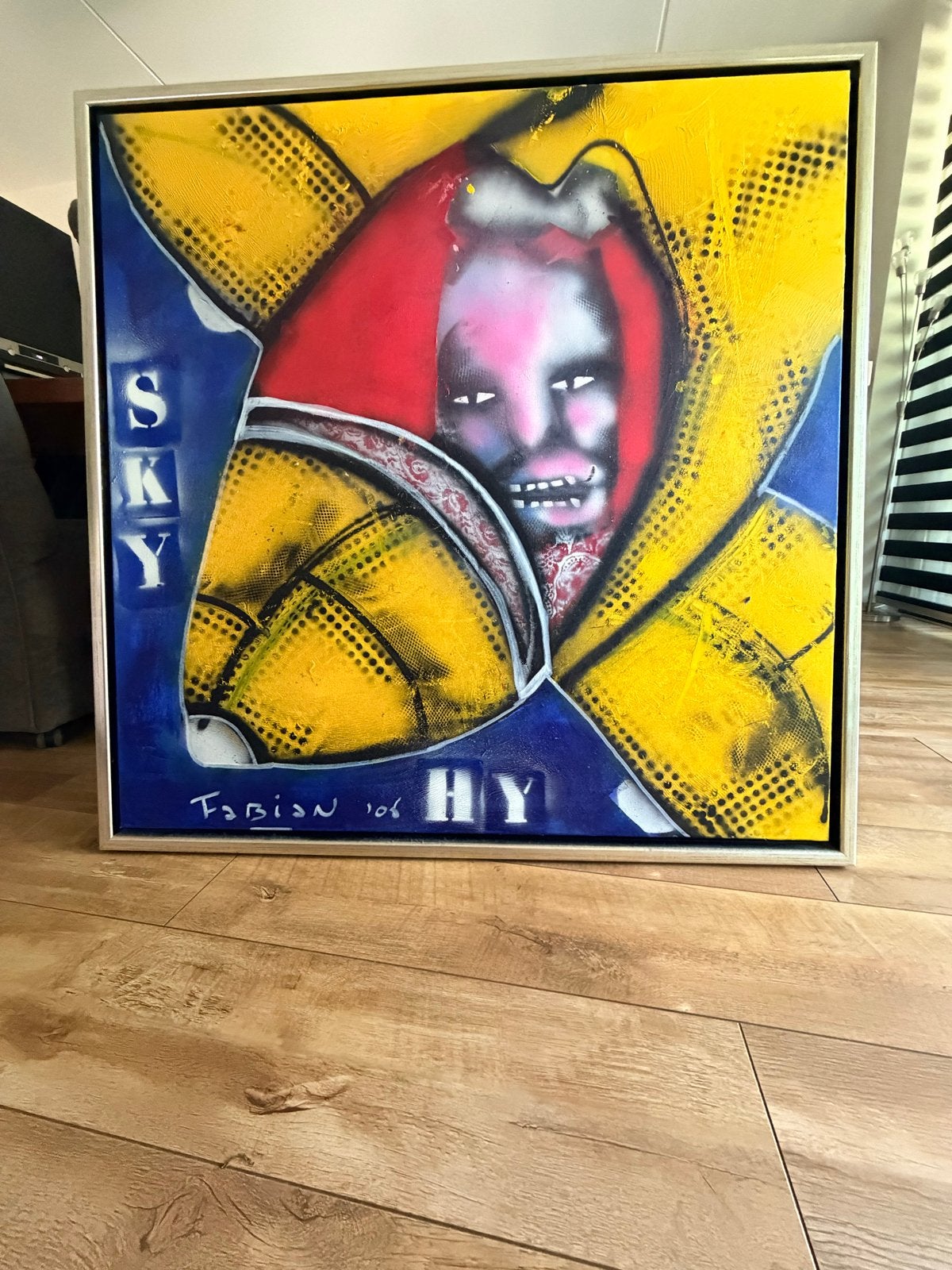 Fabian '06 "SKY HY" Acryl op katoen - Modern Schilderij, Ophalen, Echtheidscertificaat, Textiel, Figuren