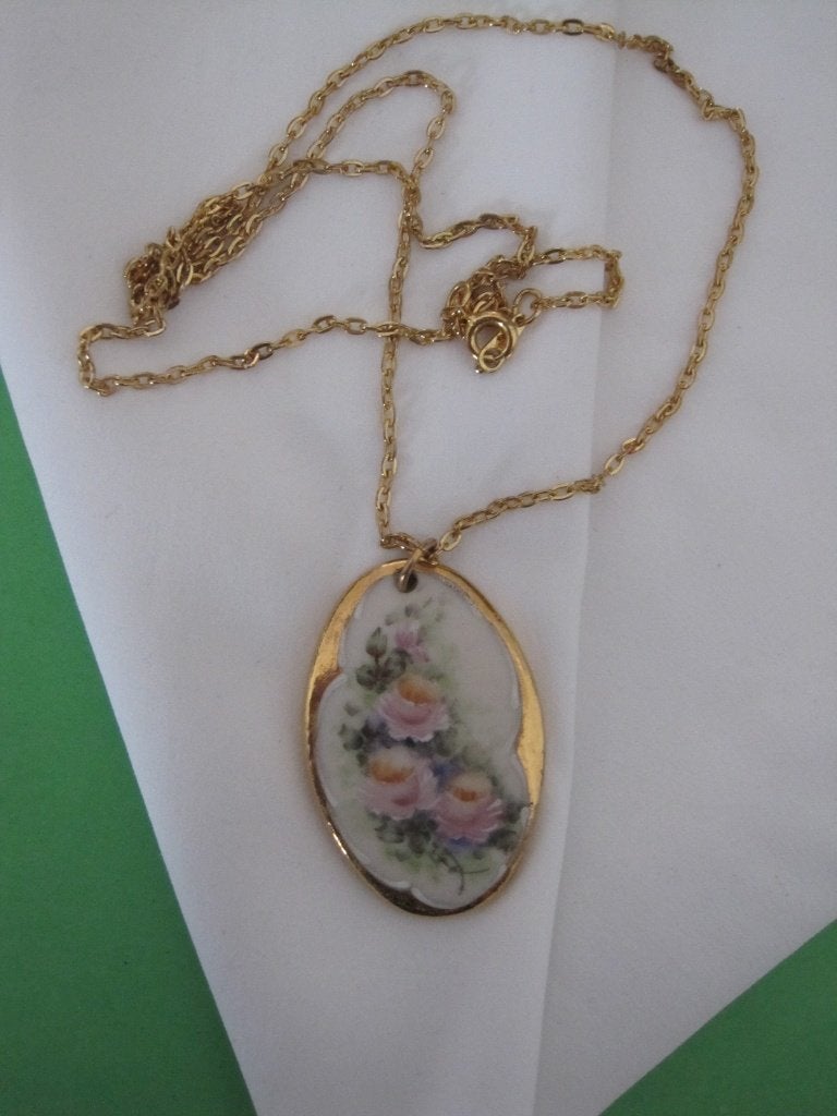 Kettinghanger porselein/bloemen decor/vergulde rand, Verzenden, Overige materialen, Hanger, Verguld