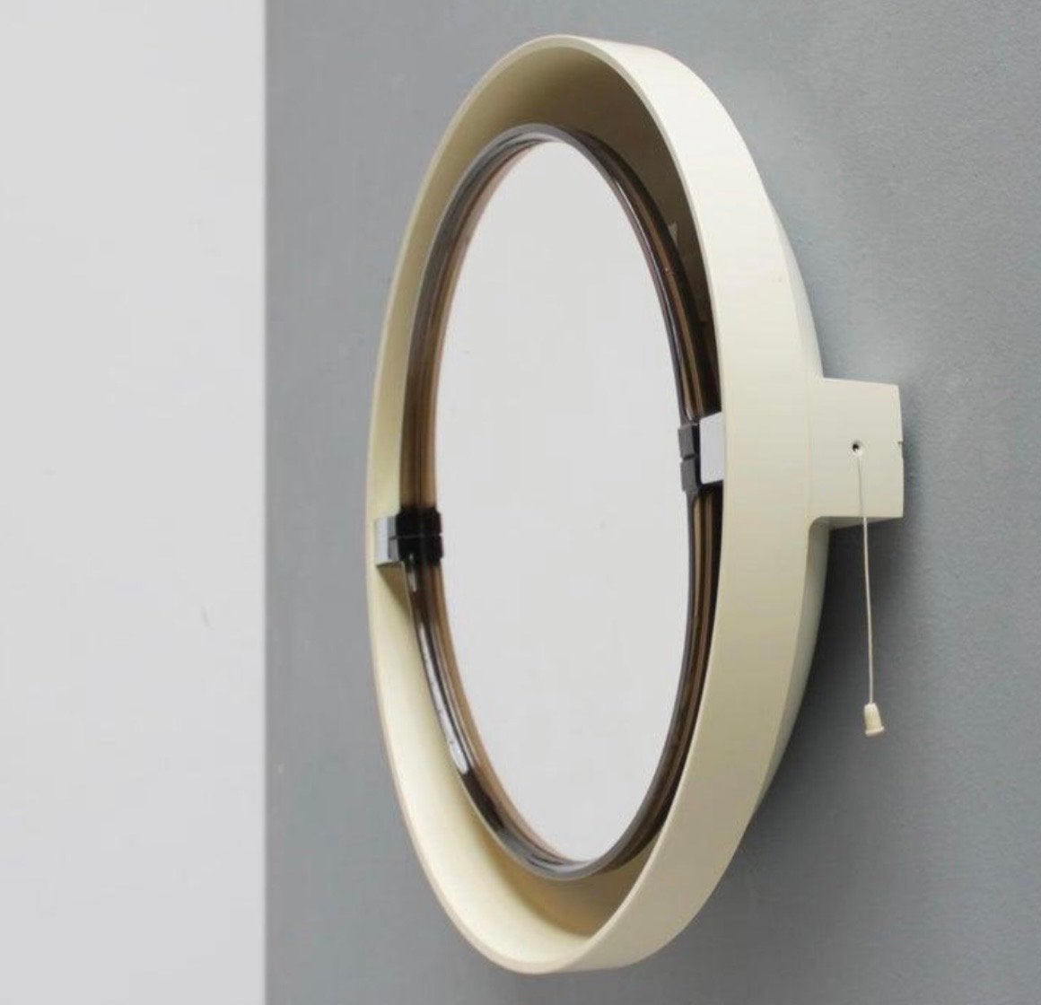 Vintage Allibert A41 spiegel met verlichting – jaren 70, Ophalen, Rond, Zo goed als nieuw, Minder dan 100 cm