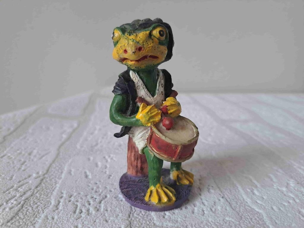 Kikker met trommel, kunsthars 5x4.5x10cm, Ophalen of Verzenden, Zo goed als nieuw, Dier