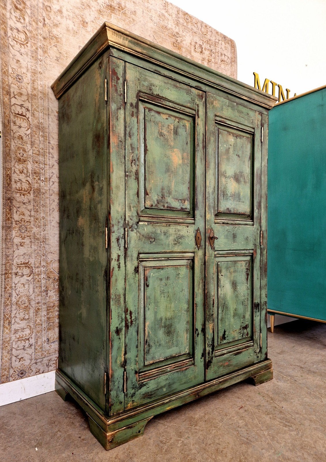 Vintage look wandkast/ Groen kledingkast/ tvkast, Ophalen of Verzenden