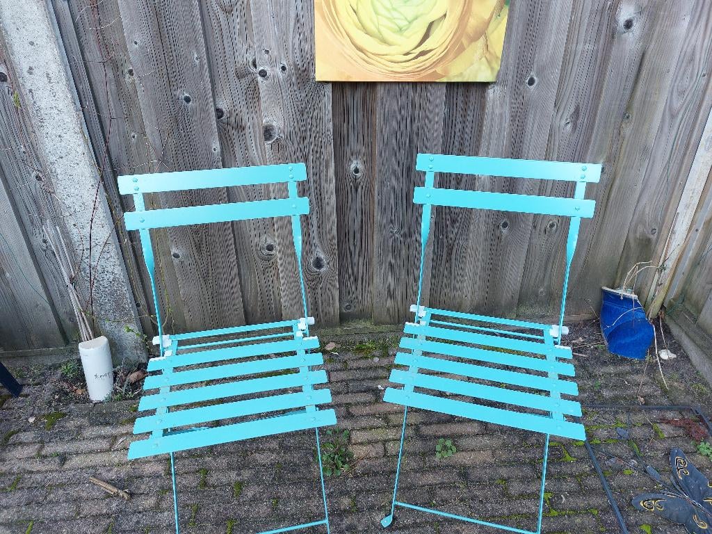 bistrostoelen, Tuin en Terras, Tuinstoelen, Ophalen, Zo goed als nieuw, Metaal, Inklapbaar