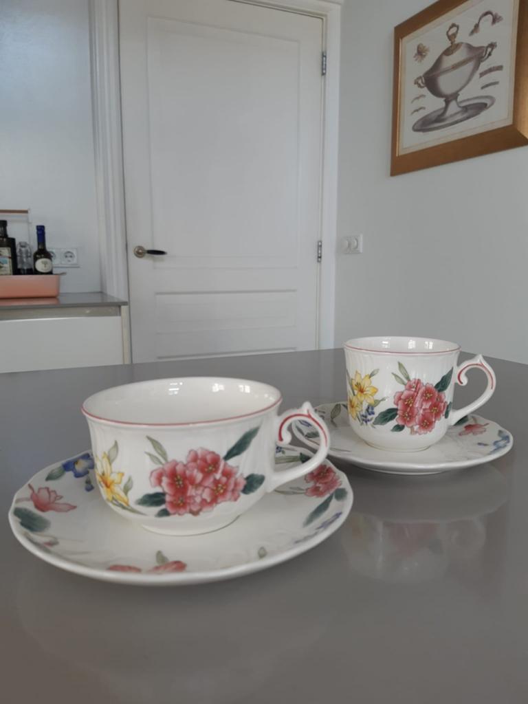 Koffie- en Theekop met schotels Villeroy en Boch Flora Bella, Ophalen of Verzenden, Zo goed als nieuw, Overige stijlen, Kop(pen) en/of Schotel(s)