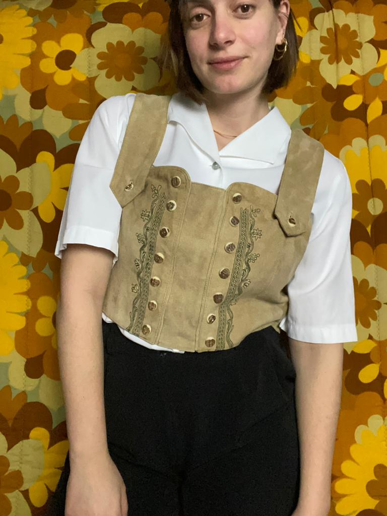 Vintage corset/waistcoat - beige -leer - Oktoberfest XL/42, Hgv, Hgv, Ophalen of Verzenden, Vintage