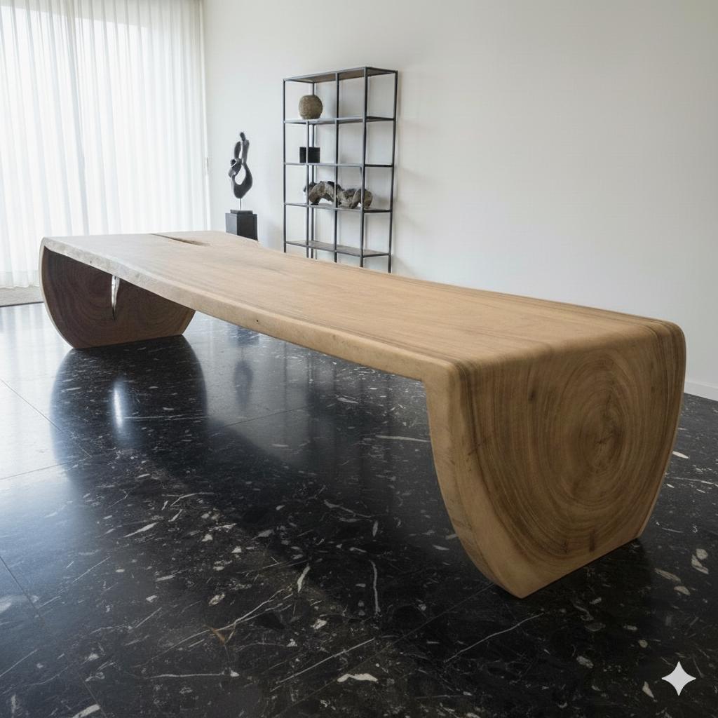 27926 Eettafel Boomstam-Tafel Acaciahout 4,05 m x 1,33 m, Huis en Inrichting, Tafels | Eettafels, Teakhout, Rechthoekig, Nieuw