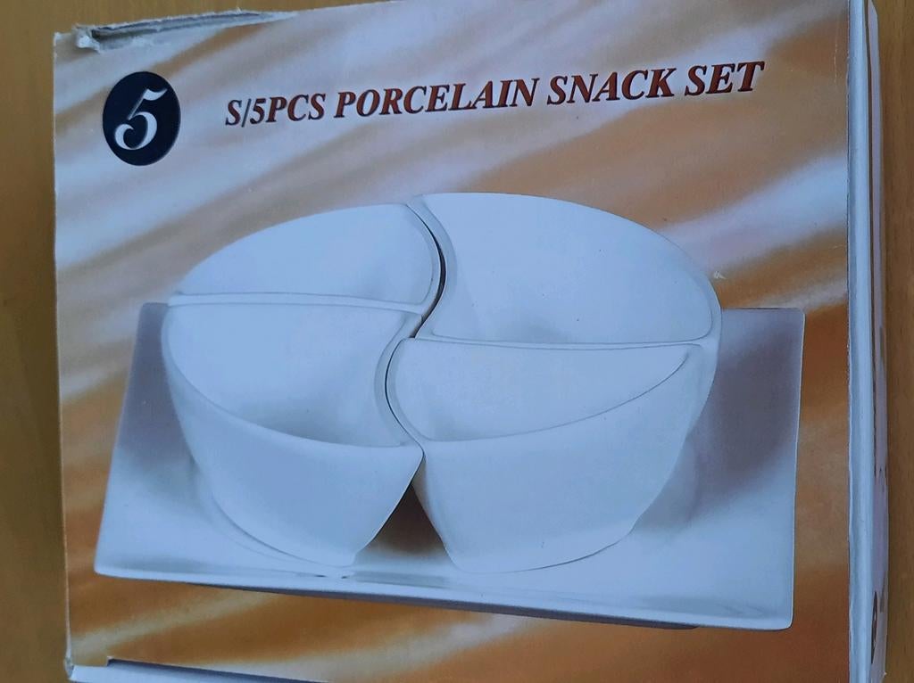 Porselein snack set 5 pcs, Ophalen of Verzenden, Overige stijlen, Porselein, Schaal of Schalen