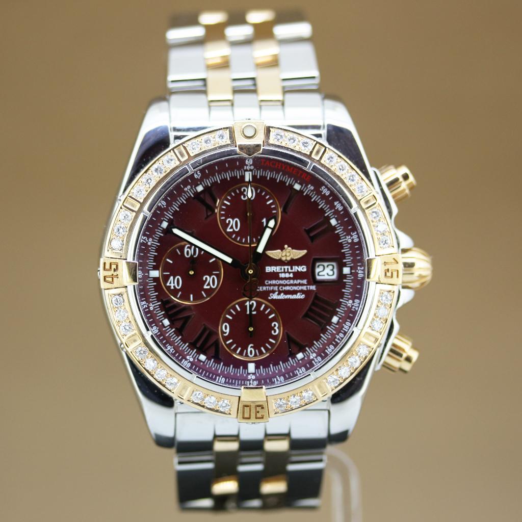 Breitling Chronomat Evolution Diamant C13356 Burgundy, Staal, Breitling, Polshorloge, Ophalen of Verzenden