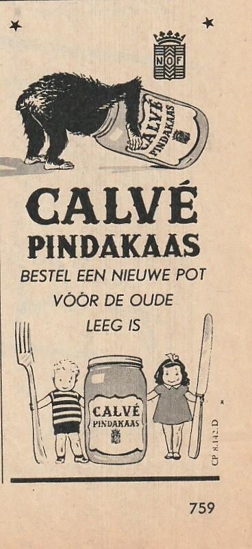Retro reclame 1951 Calvé pindakaas bestel een nieuwe pot, Verzenden, Overige typen
