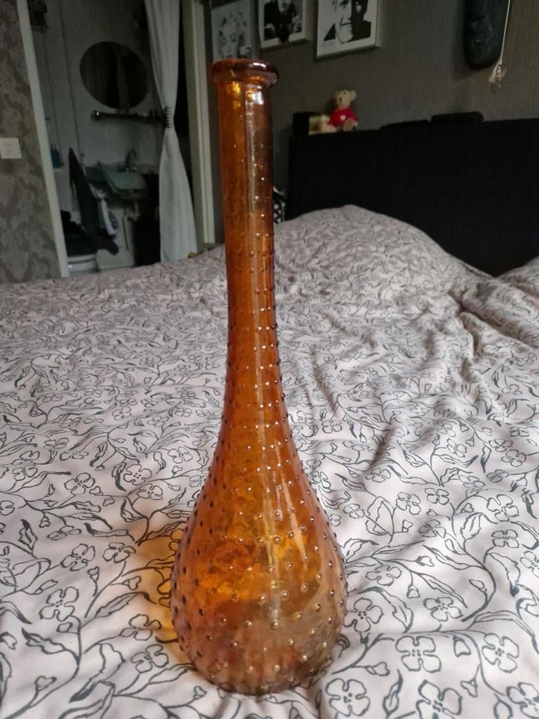 Oranje glazen vaas met noppen, Gebruikt, Verzenden, Oranje, Glas