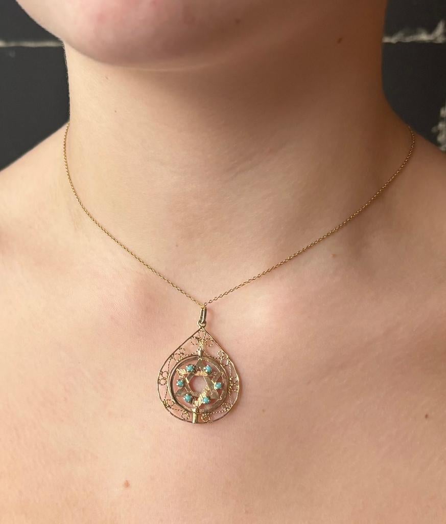 Davidster 14k gouden robijn turkoois ketting hanger, Voordeelsieraden, Verzenden, Zo goed als nieuw, Info@voordeelsieraden.nl