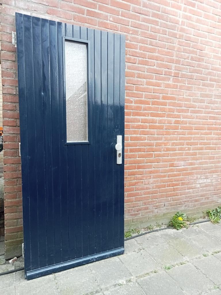 92 x 205.5cm hardhouten schrootjes deur met ruit, 80 tot 100 cm, Ophalen of Verzenden, 200 tot 215 cm, Buitendeur