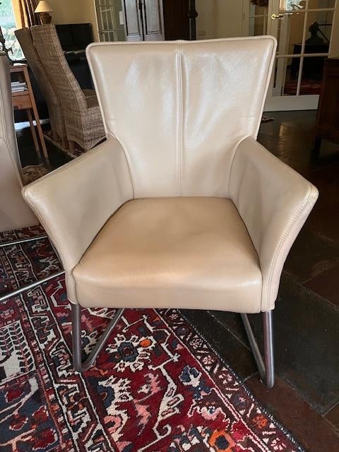 6 leren eetkamer fauteuils, Huis en Inrichting, Fauteuils, Ophalen, Gebruikt, 75 tot 100 cm, 50 tot 75 cm