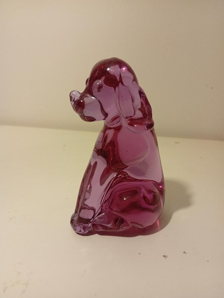 glazen hondenfiguurtje, roze glas, glazen hond, Ophalen of Verzenden