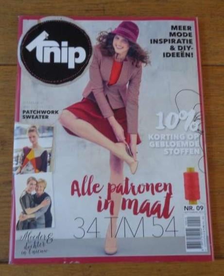 Knipmode nummer 9 september 2015 alle patronen maat 34/54 XL, Verzenden, Zo goed als nieuw, Vrouw, Knipmode