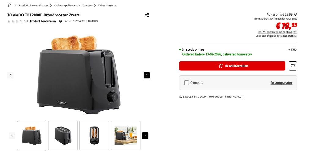 Tomado Toaster, Ophalen of Verzenden, Nieuw