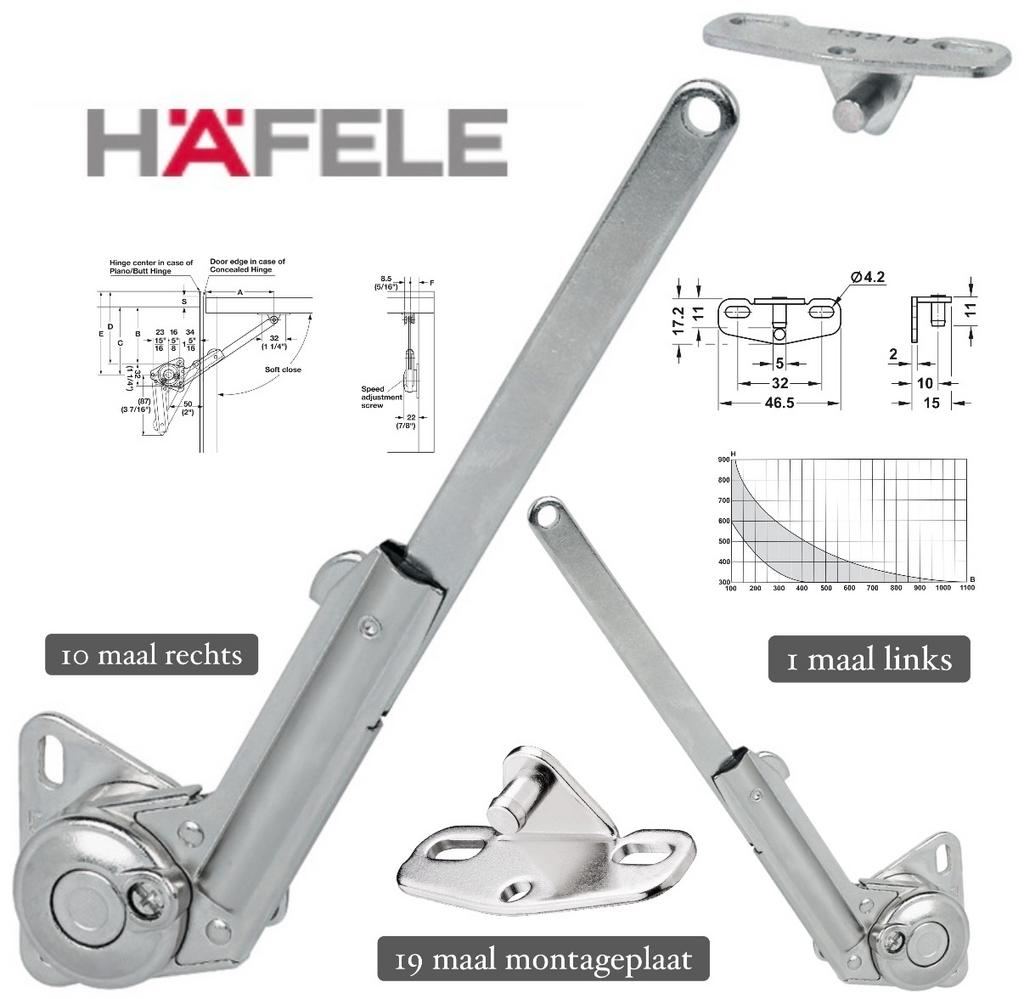 Häfele Klepsteunen Softclose 11 stuk + Montageplaat 19 Stuks, Doe-het-zelf en Verbouw, Hang- en Sluitwerk, Ophalen of Verzenden