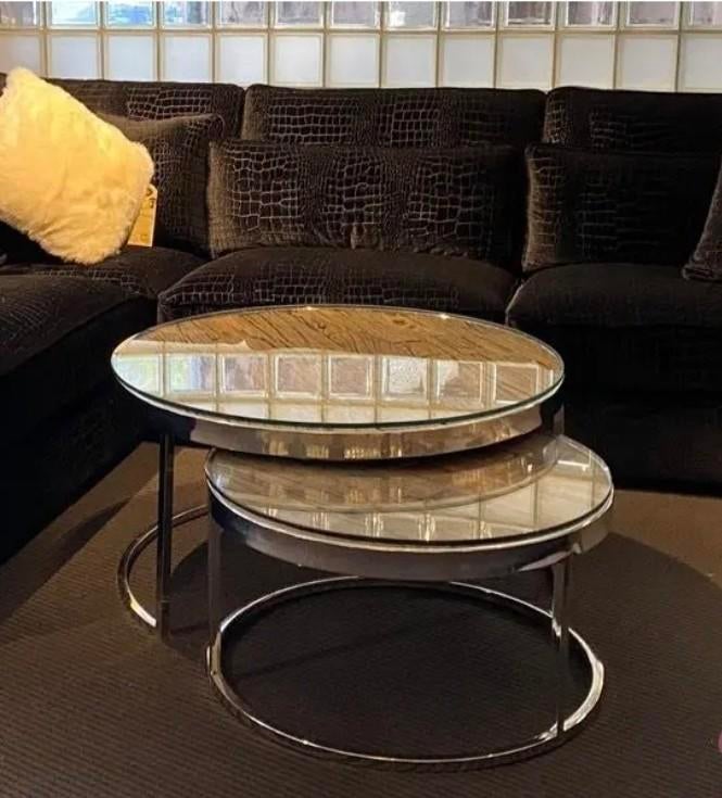 Sleeperwood salontafel set rond met glasplaten, Ophalen, 50 tot 100 cm, Rond, 50 tot 100 cm