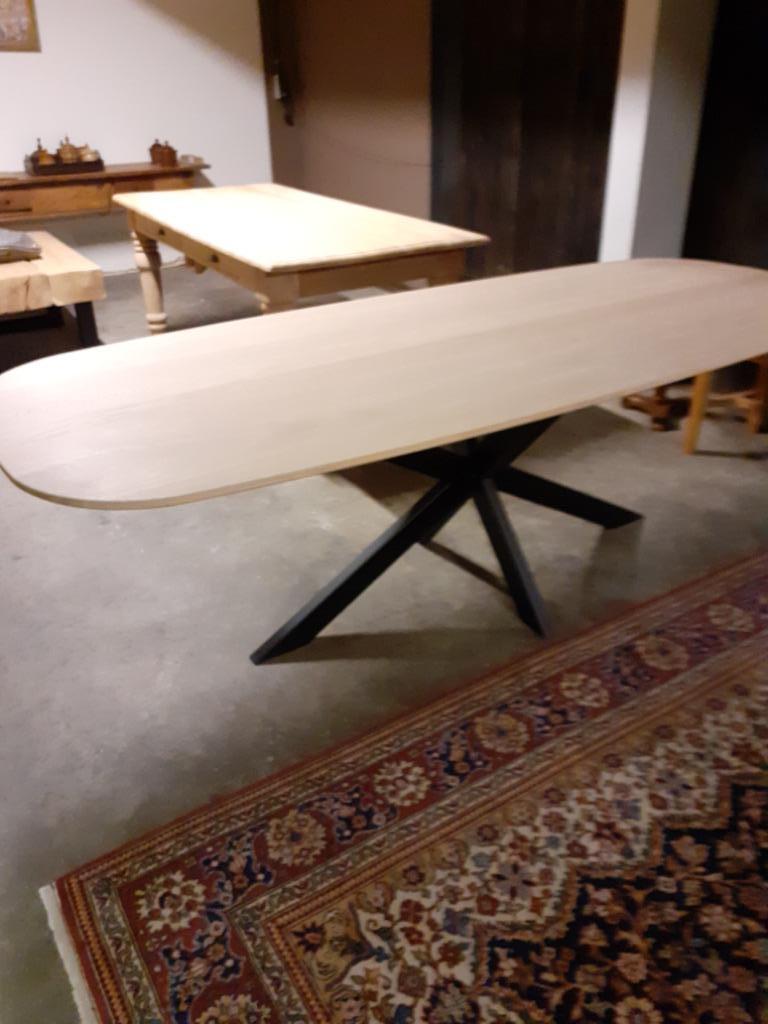 Massief eiken tafel 240x100 stadion model.NIEUW., Ophalen, 100 tot 150 cm, Vijf personen of meer, Overige vormen