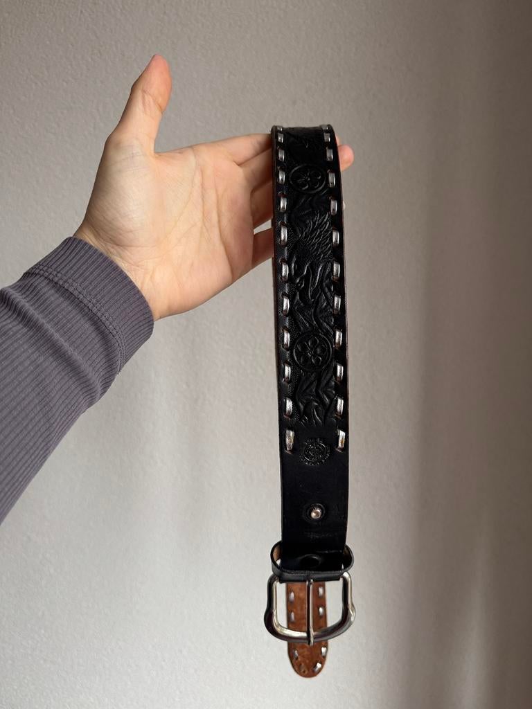 Vintage Y2K western style zwarte lederen riem, Vintage, 3 tot 5 cm, Minder dan 80 cm, Vintage