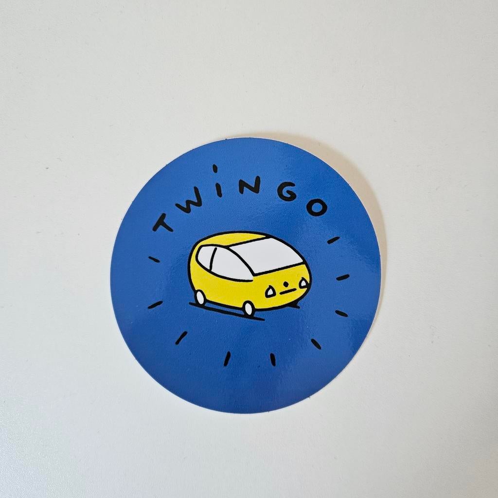 Renault twingo vinyl auto sticker rond blauw geel 10cm, Auto diversen, Verzenden
