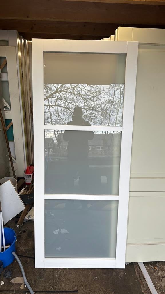 Opdek steellook deur 83x201.5 cm rechtsh melkglas nr 139, Doe-het-zelf en Verbouw, Deuren en Horren, Ophalen, 80 tot 100 cm, Binnendeur