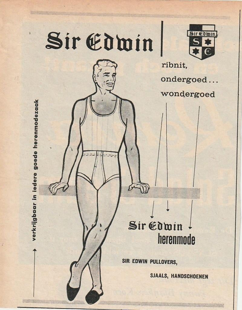 Retro reclame 1960 Sir Edwin heren ondergoed ribnit, Verzenden, Overige typen