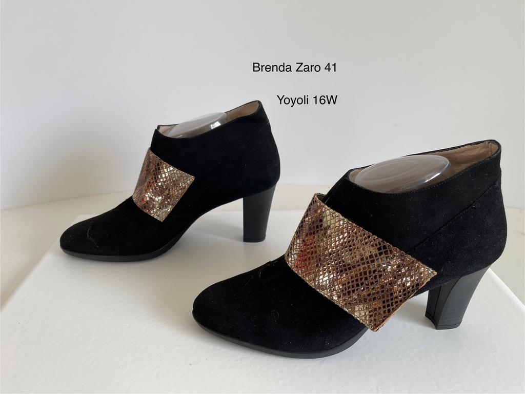 16W) Brenda Zaro 41 pumps suede zwart en slangenleerprint., Kleding | Dames, Schoenen, Zwart, Lage of Enkellaarzen, Ophalen of Verzenden