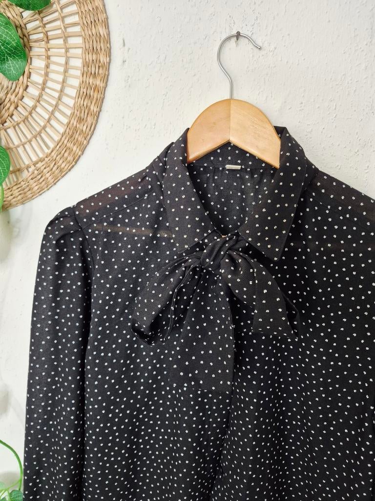 Vintage polkadot bowtie blouse M, Vintage, Ophalen of Verzenden, Zo goed als nieuw, Maat 38/40 (M)