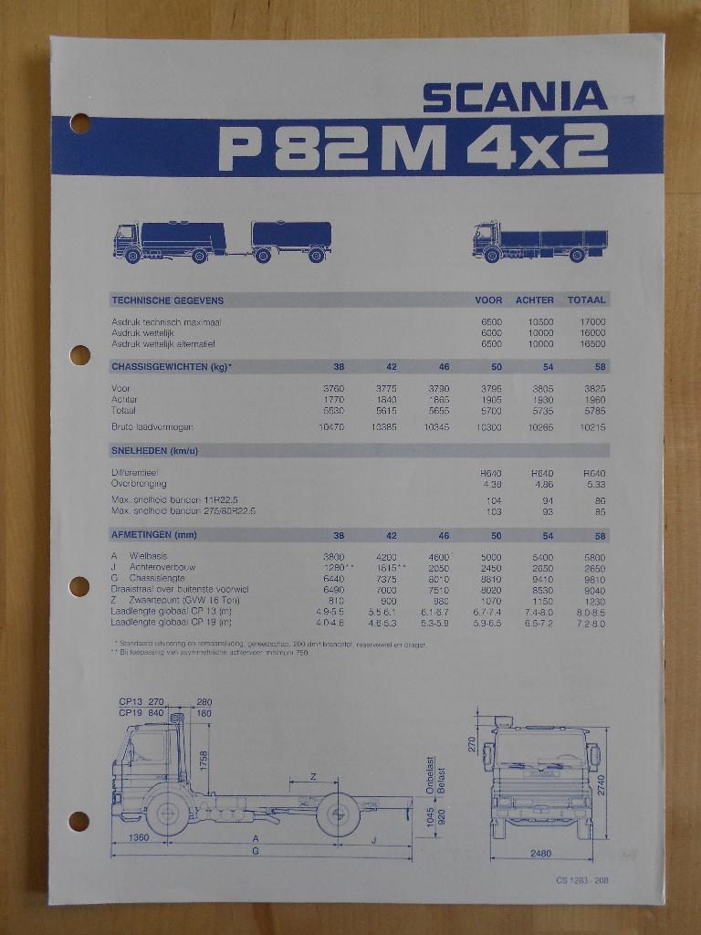 Scania P82 M 4x2 1983 Specificatie Brochure P 82, Ophalen, Zo goed als nieuw, Overige merken, Scania